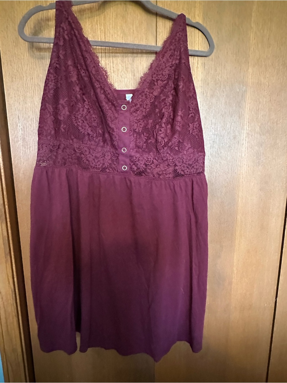 Cacique Burgundy Lace-Top Button Front Chemise